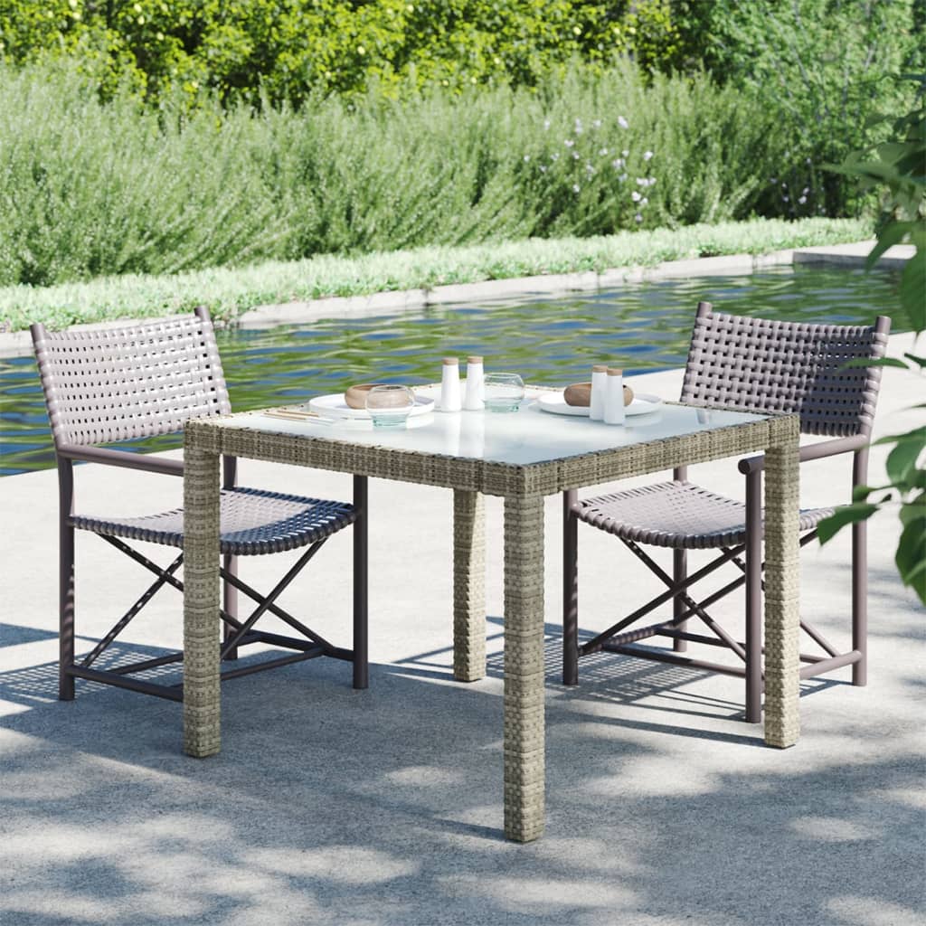 havebord 90x90x75 cm hærdet glas og polyrattan grå billede