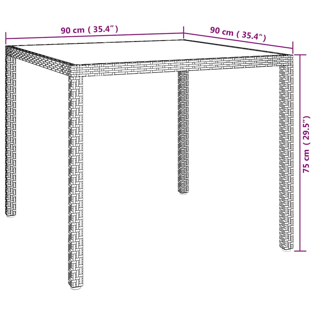 havebord 90x90x75 cm hærdet glas og polyrattan hvid