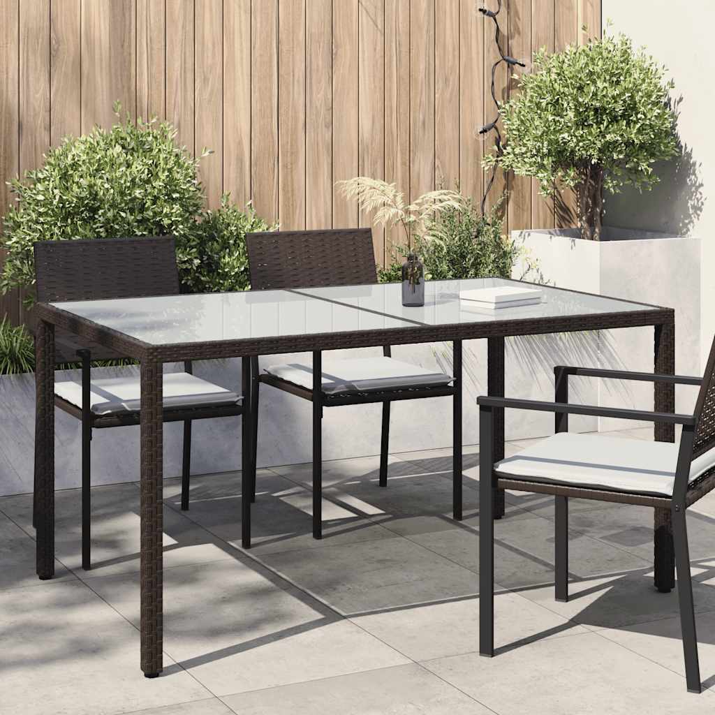 havebord 150x90x75 cm hærdet glas og polyrattan brun billede