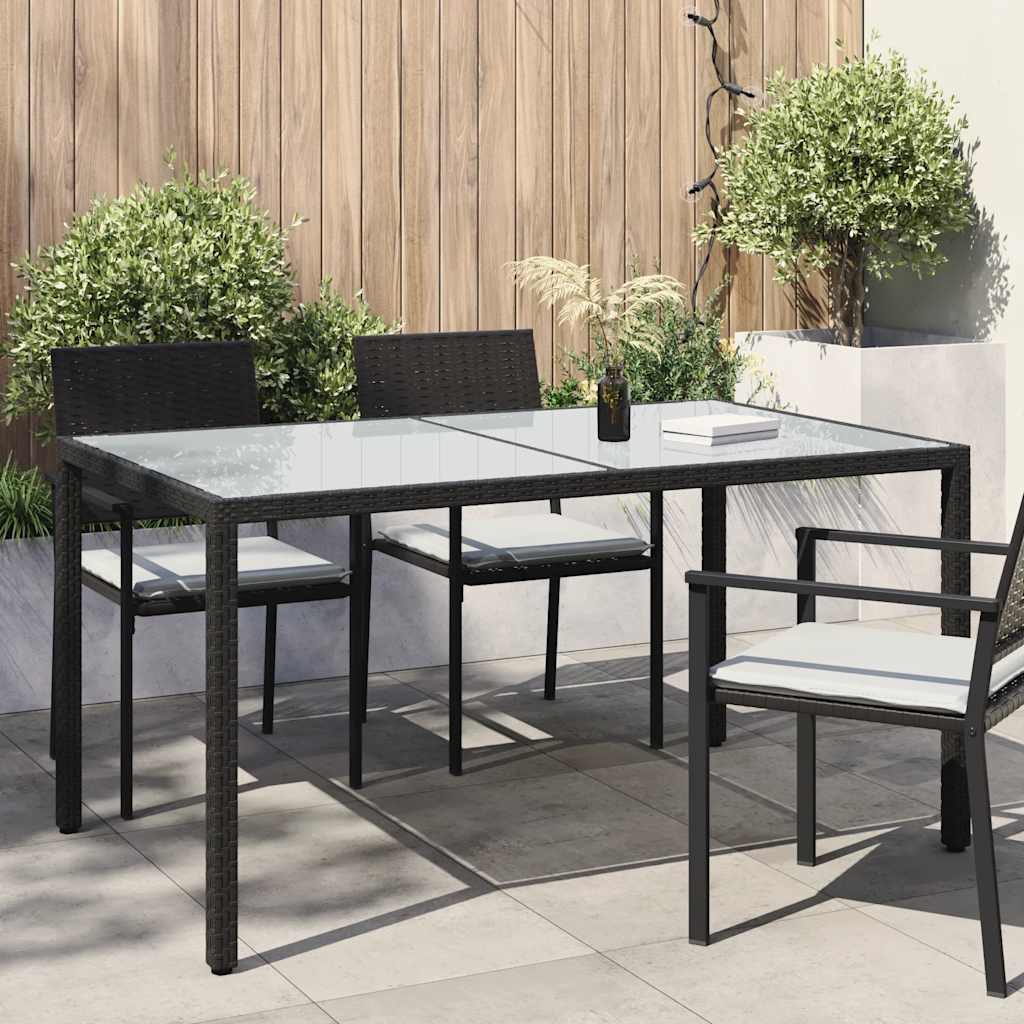 havebord 150x90x75 cm hærdet glas og polyrattan sort billede
