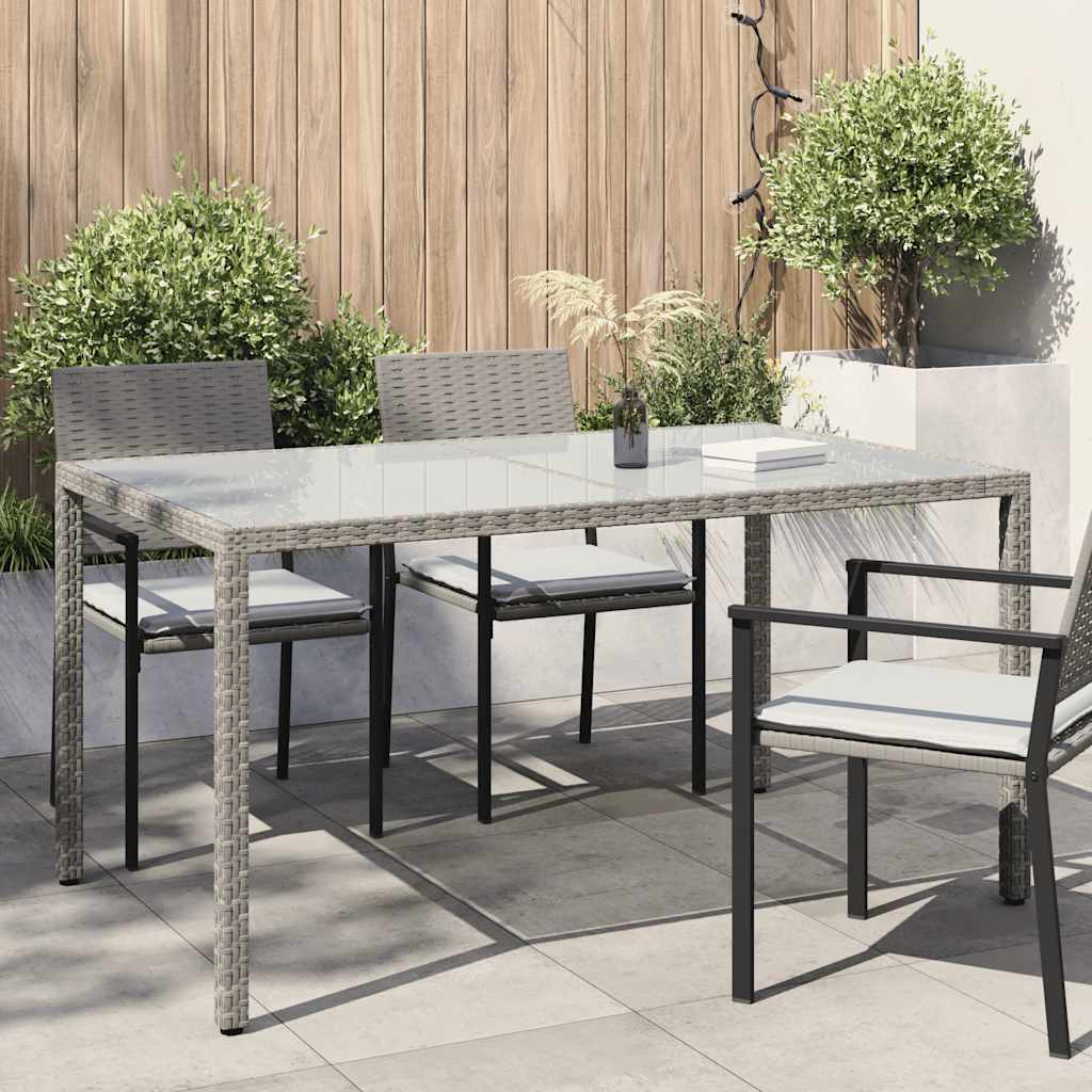 havebord 150x90x75 cm hærdet glas og polyrattan grå billede