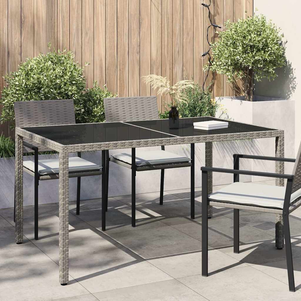 havebord 150x90x75 cm hærdet glas og polyrattan grå billede