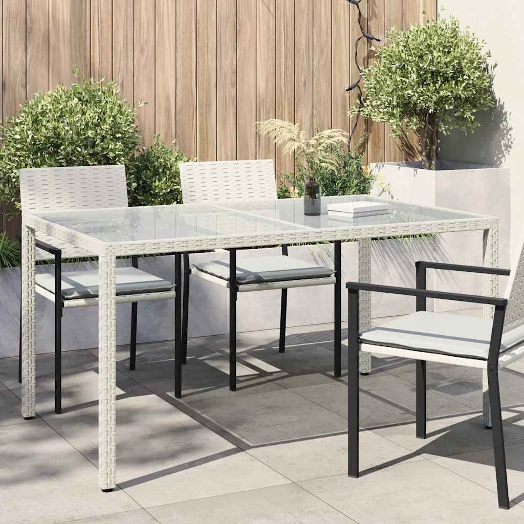 havebord 150x90x75 cm hærdet glas og polyrattan hvid billede