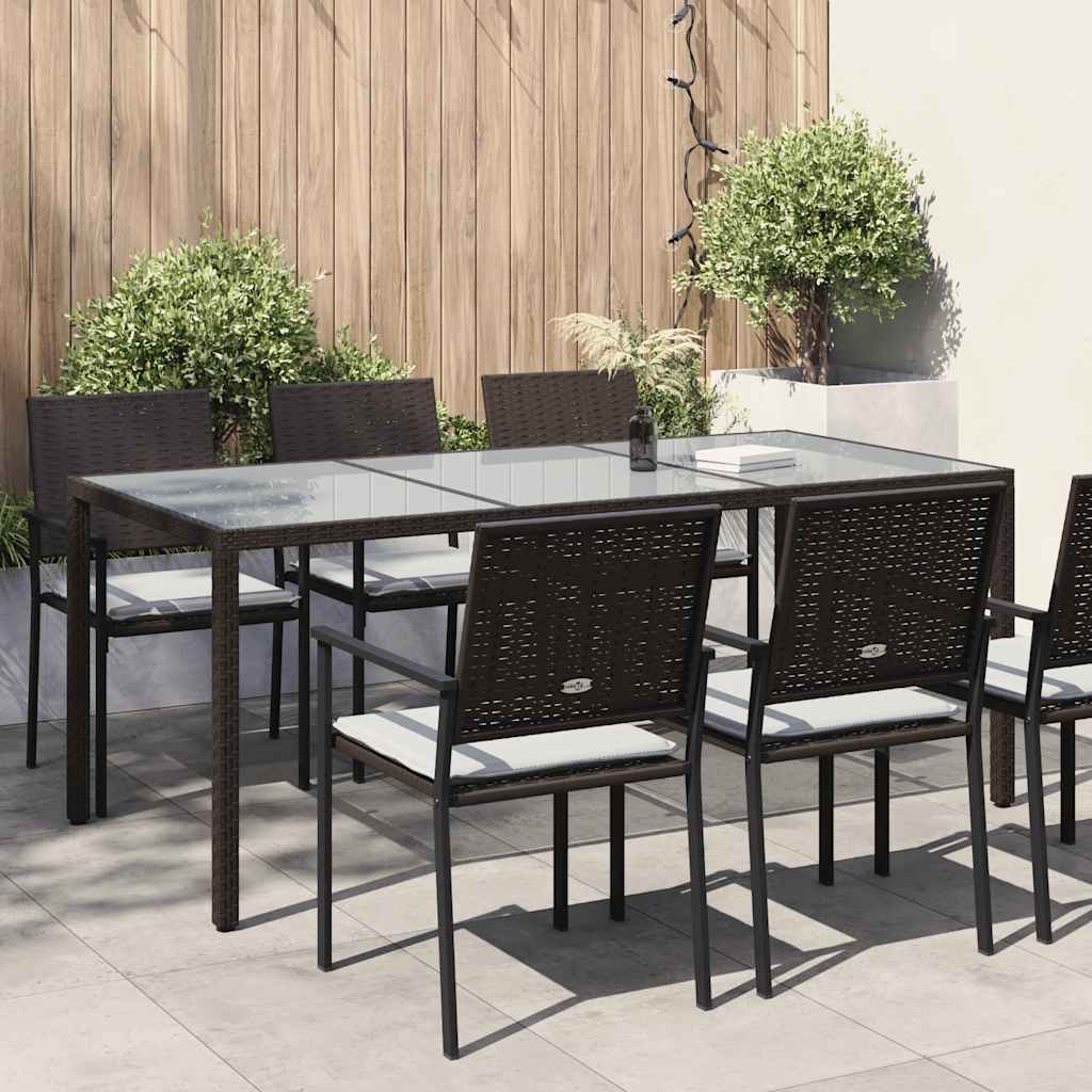 havebord 190x90x75 cm hærdet glas og polyrattan brun billede