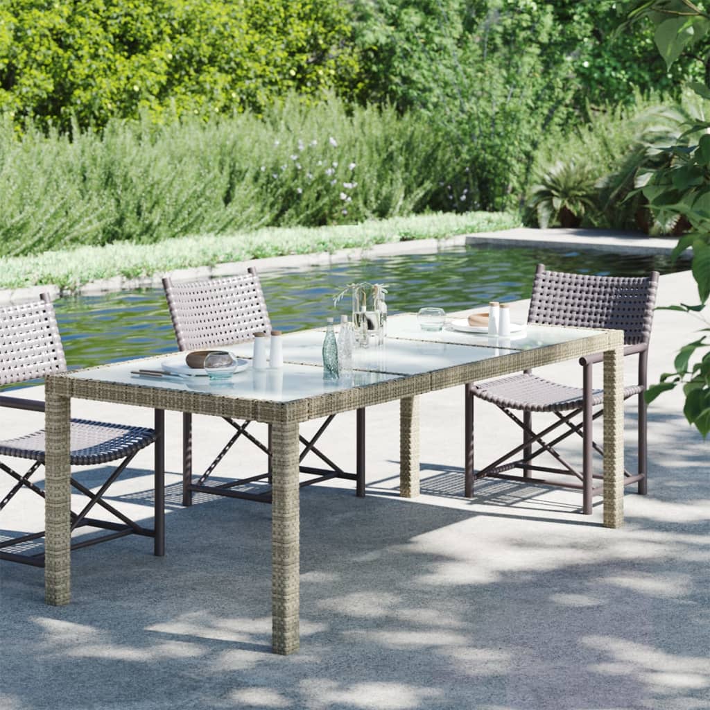 havebord 190x90x75 cm hærdet glas og polyrattan grå billede