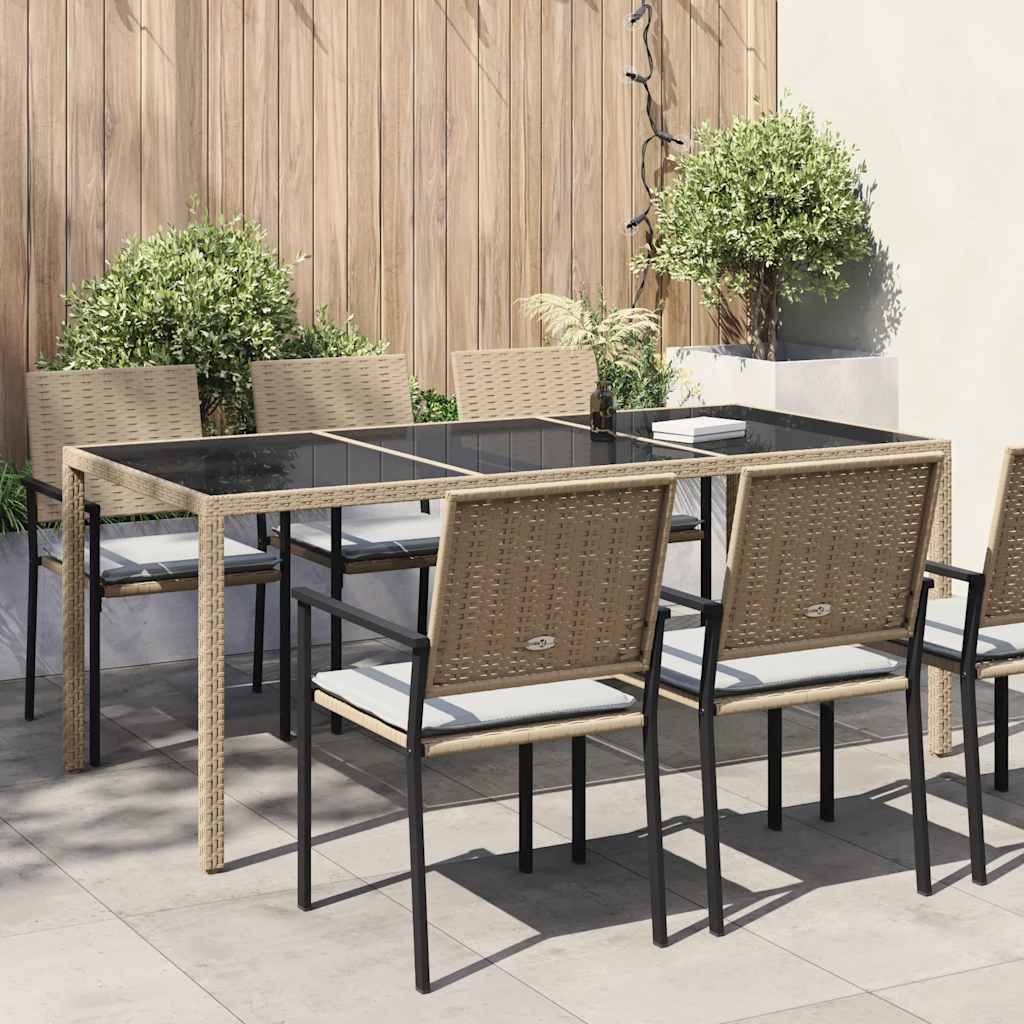 havebord 190x90x75 cm hærdet glas og polyrattan beige billede