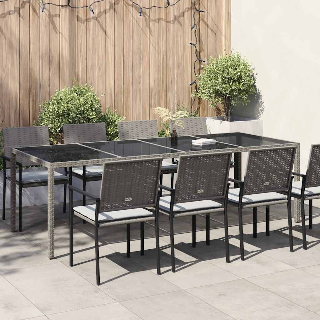 havebord 250x100x75 cm hærdet glas og polyrattan grå billede