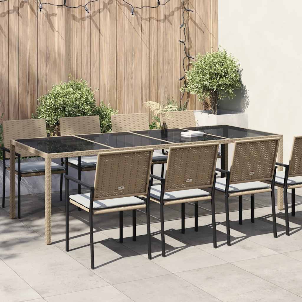 havebord 250x100x75 cm hærdet glas og polyrattan beige billede