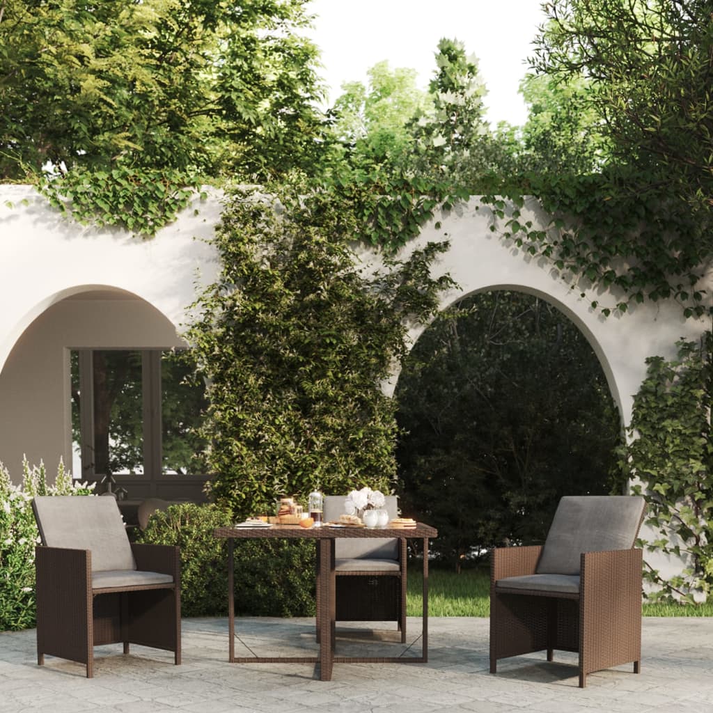 havebord 109x107x74 cm polyrattan og glas brun billede