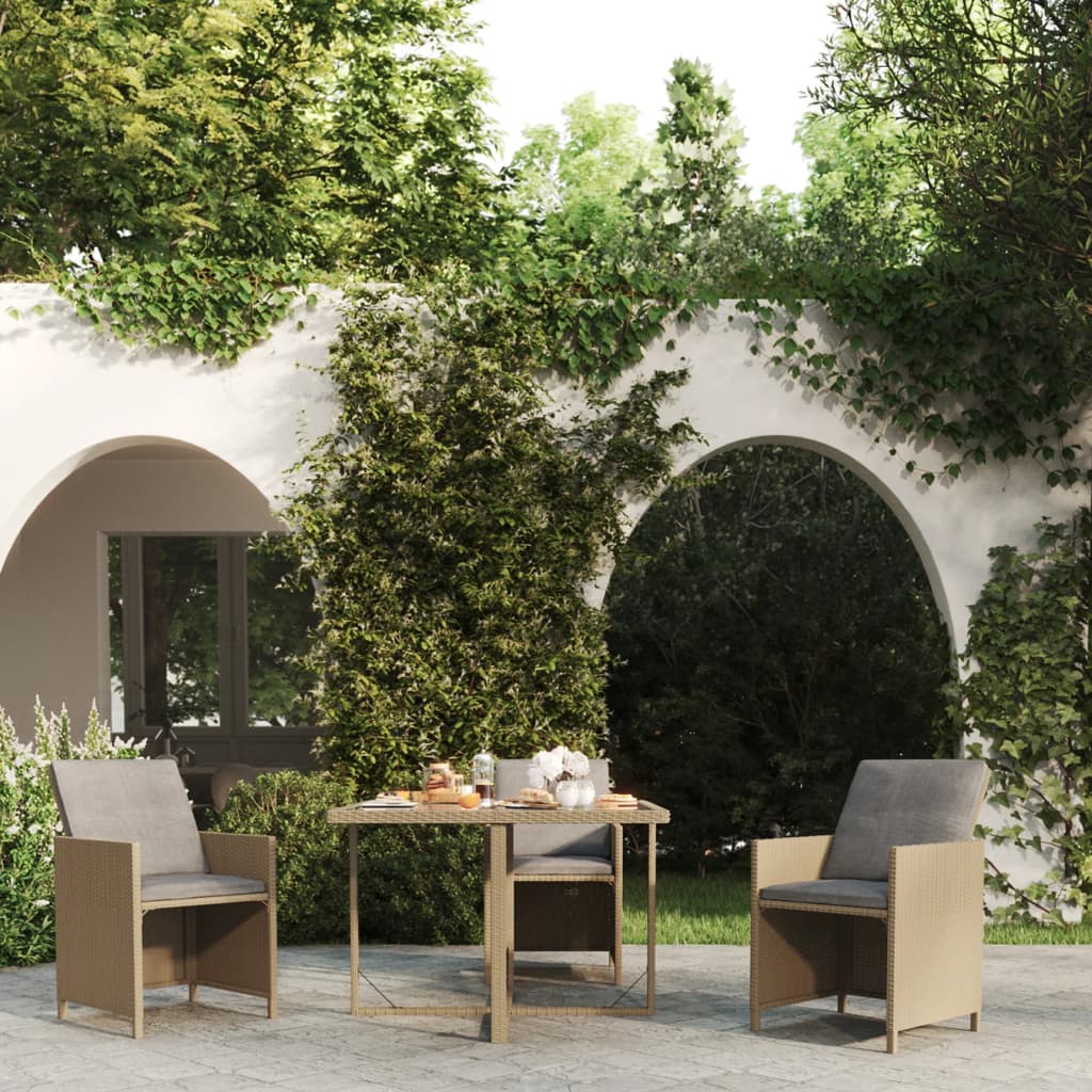 havebord 109x107x74 cm polyrattan og glas beige billede