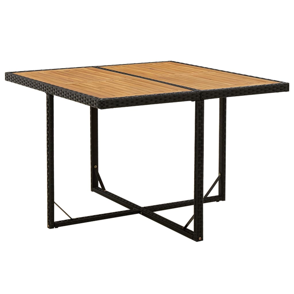 havebord 109x107x74 cm polyrattan og massivt akacietræ sort billede