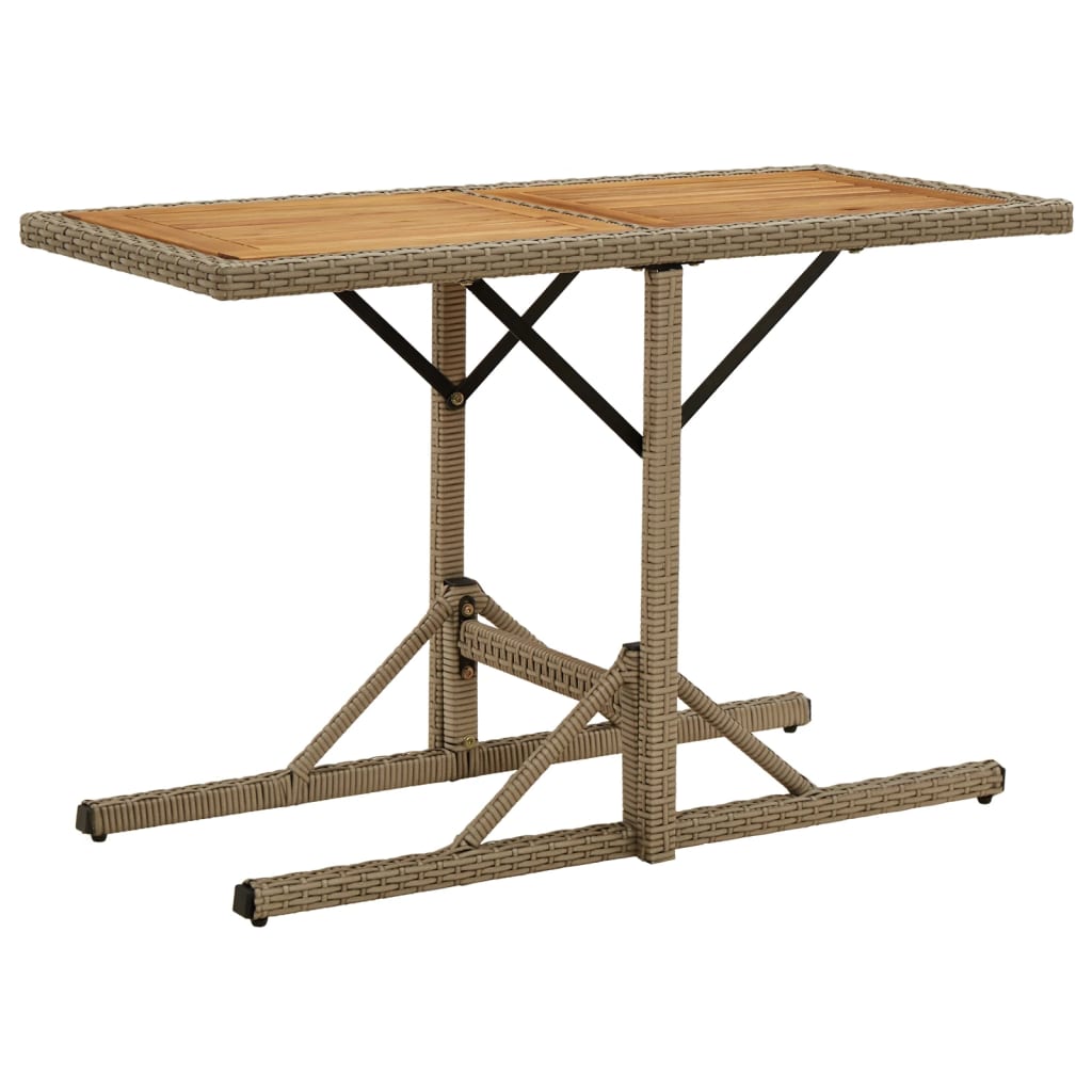 havebord massivt akacietræ og polyrattan beige billede