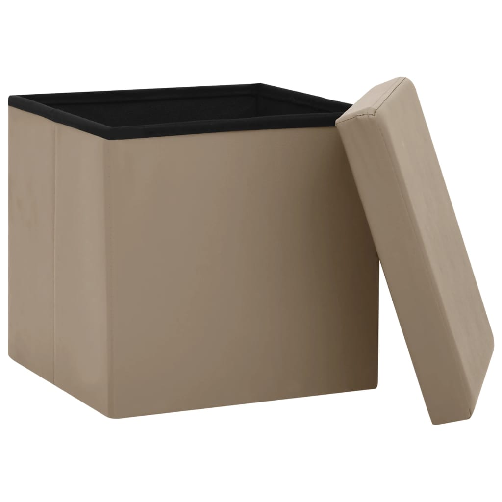 foldbare opbevaringspuffer 2 stk. PVC cappuccinofarvet
