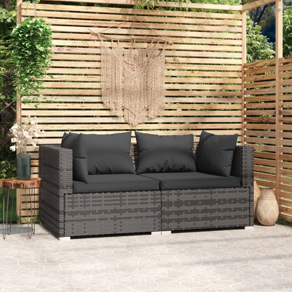 2-personers Sofa Med Hynder Polyrattan - Grå og antracitgrå
