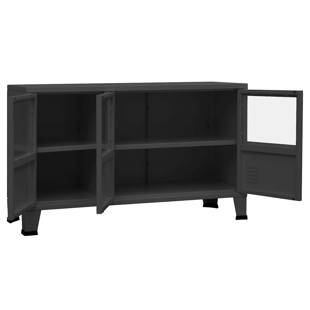 skænk 105x35x62 cm metal og glas antracitgrå