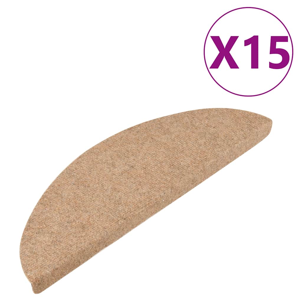 selvklæbende trappemåtter 15 stk. 56x17x3 cm beige