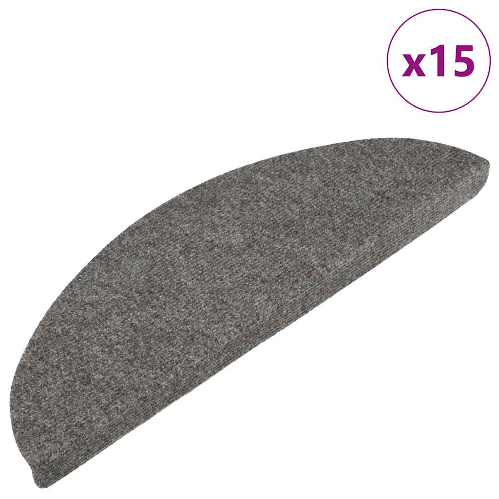 selvklæbende trappemåtter 15 stk. 56x17x3 cm grå