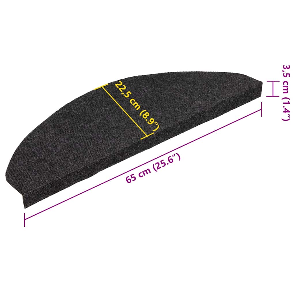 selvklæbende trappemåtter 15 stk. 65x22,5x3,5 cm sort