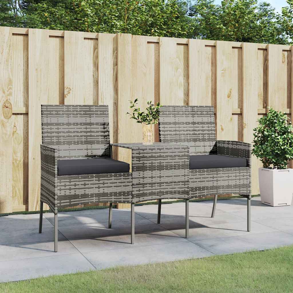 2-personers havestol med tebord polyrattan antracitgrå billede