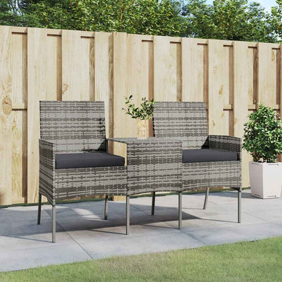 2-personers havestol med tebord polyrattan antracitgrå