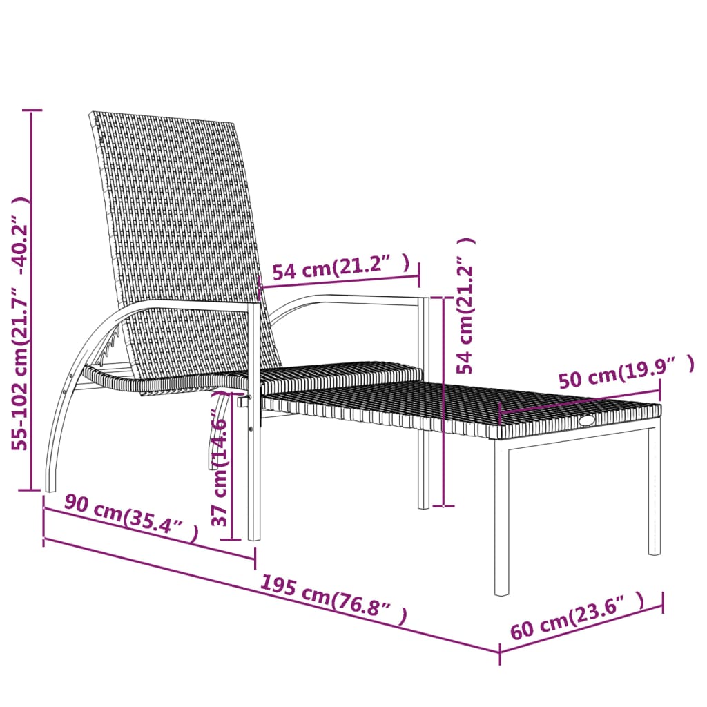 liggestol med fodskammel polyrattan sort