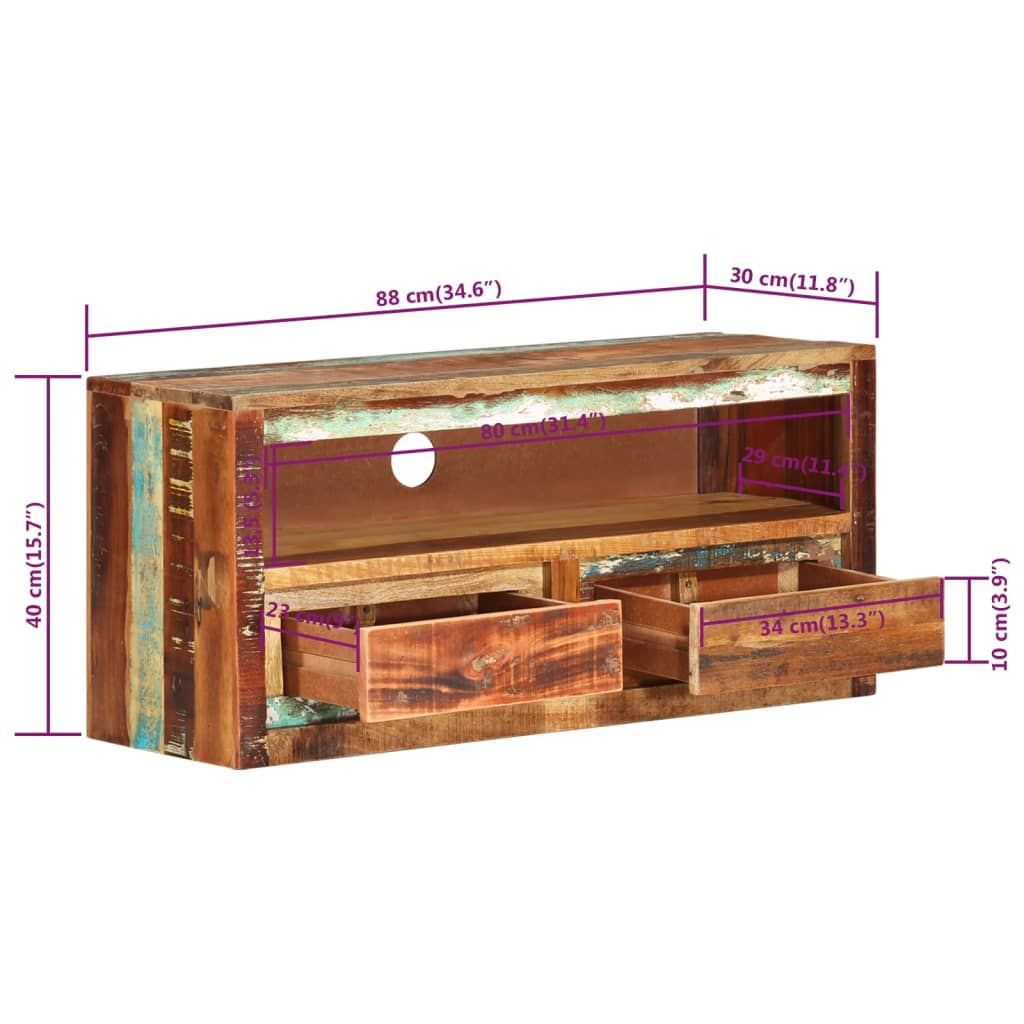 tv-bord 88x30x40 cm massivt genbrugstræ
