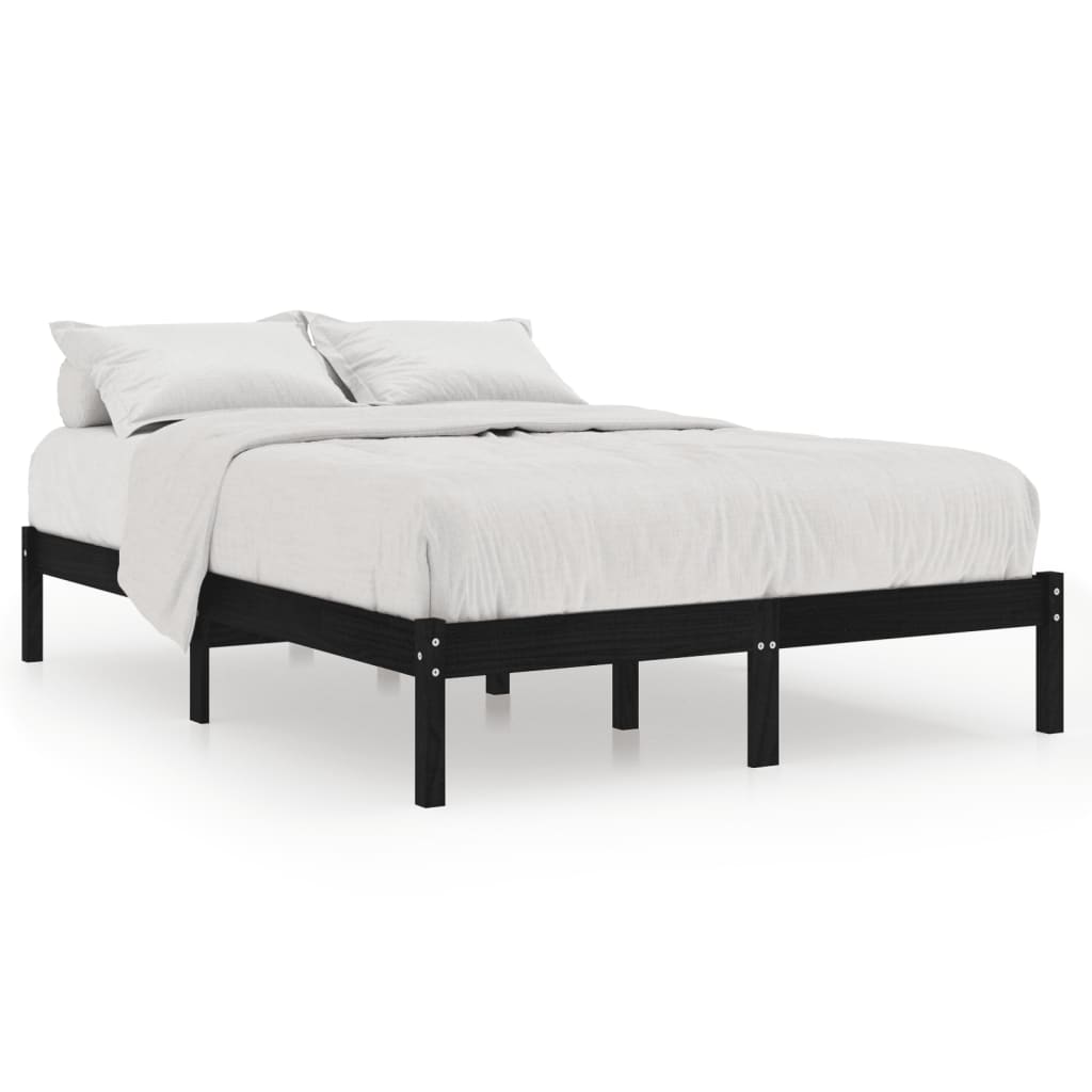 sengeramme 135x190 cm Double massivt fyrretræ sort