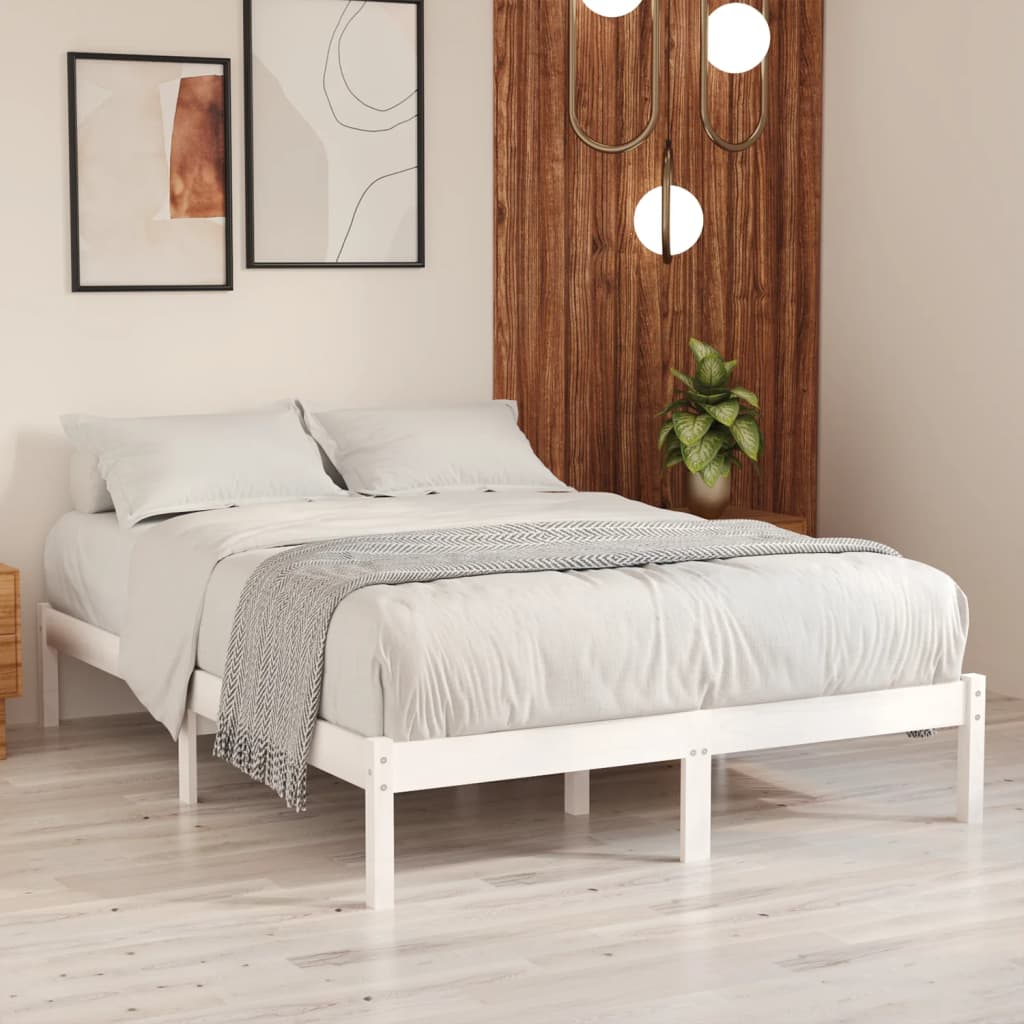 sengeramme 140x190 cm massivt fyrretræ hvid