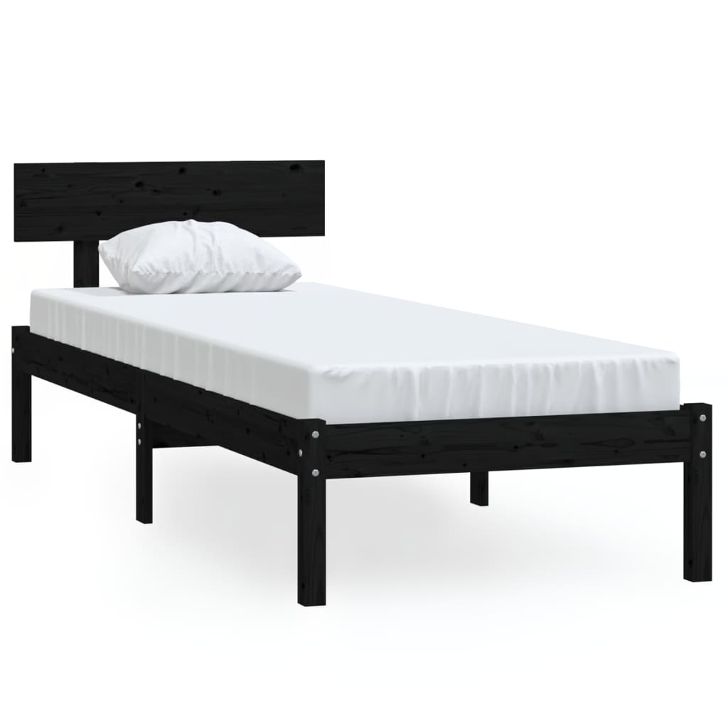 sengestel 90x190 cm Single massivt fyrretræ sort