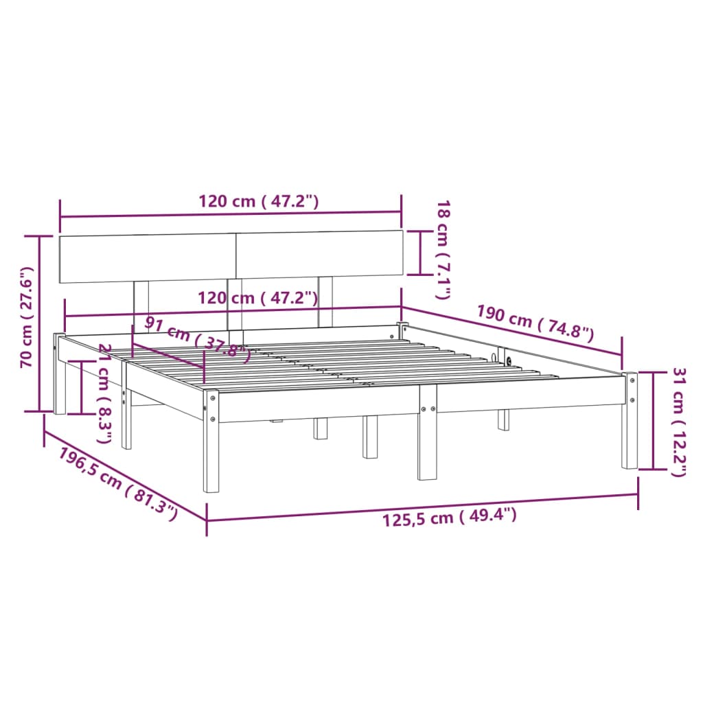 sengeramme 120x190 cm massivt træ
