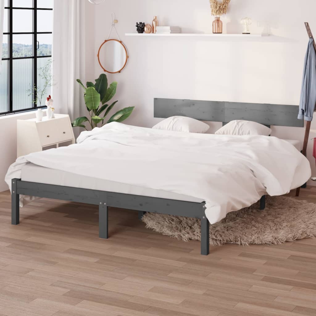 sengeramme 140x190 cm massivt fyrretræ grå