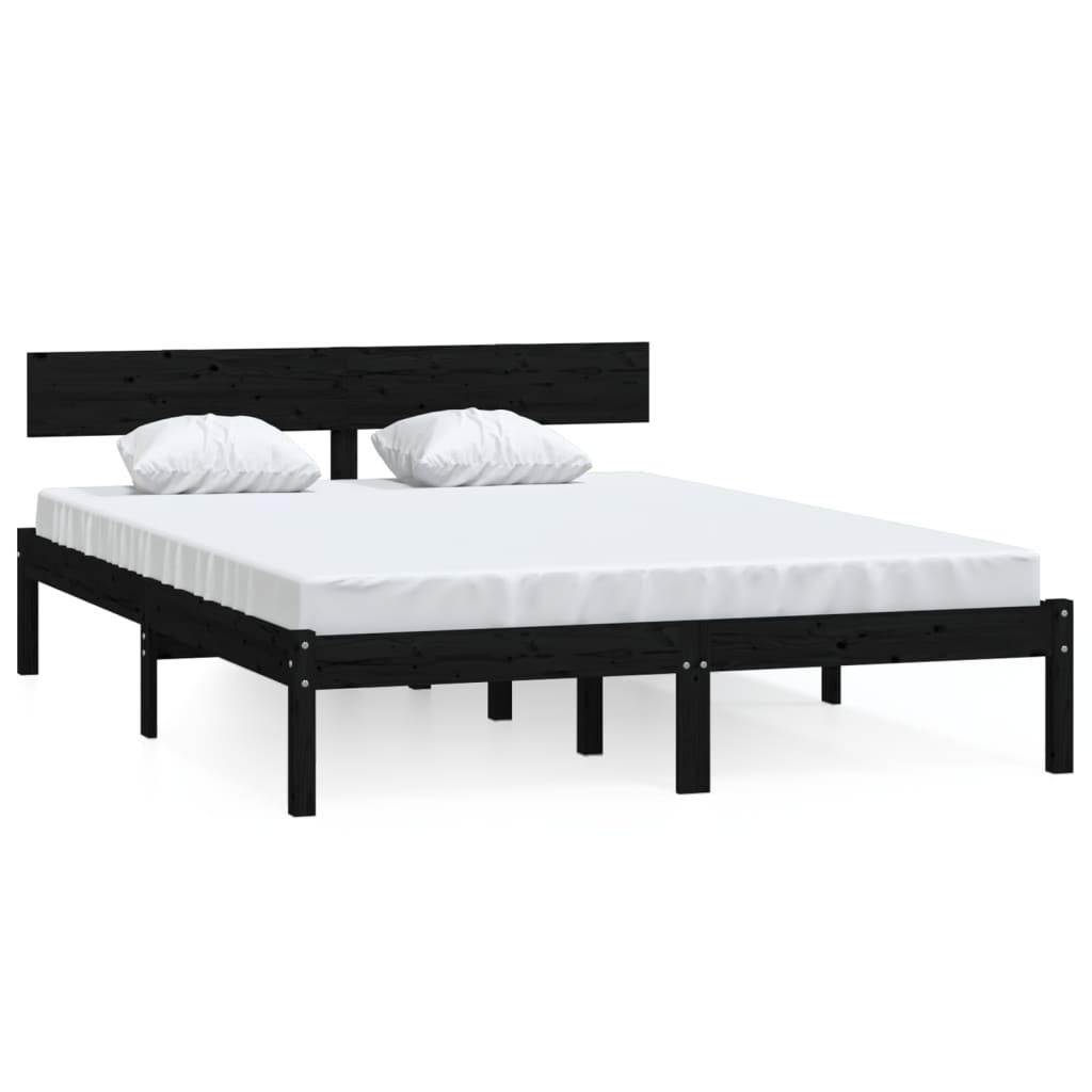 sengeramme 140x190 cm massivt fyrretræ sort