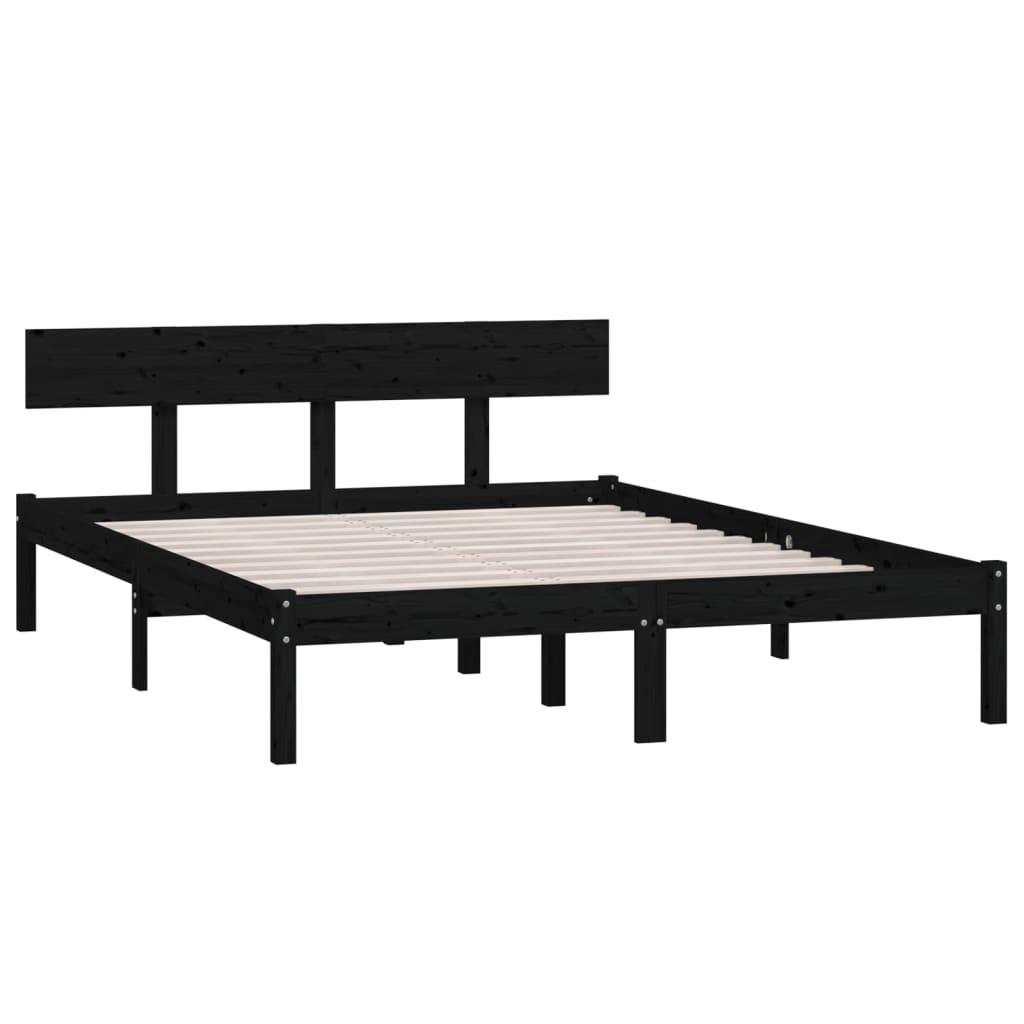 sengeramme 140x190 cm massivt fyrretræ sort