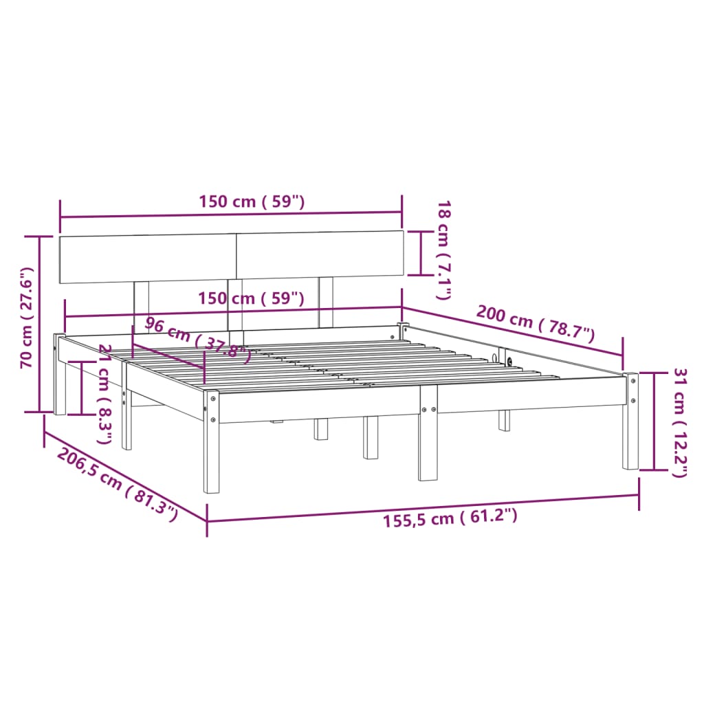 sengeramme 150x200 cm massivt fyrretræ