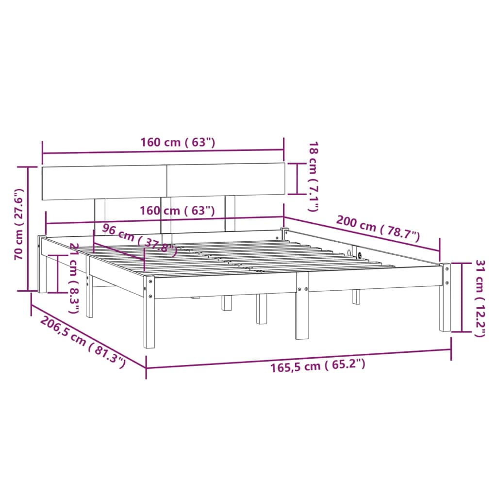 sengeramme uden madras 160x200 cm massivt træ