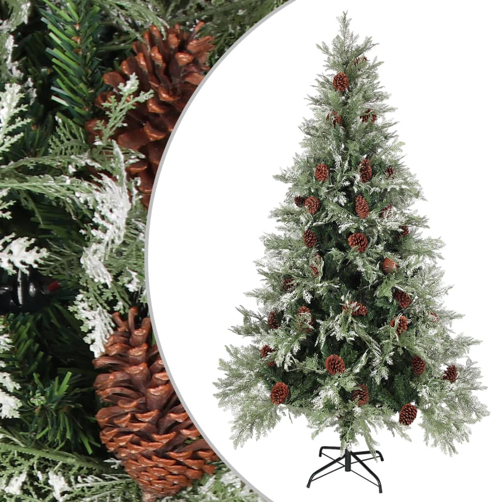 juletræ med grankogler 195 cm PVC & PE grøn og hvid