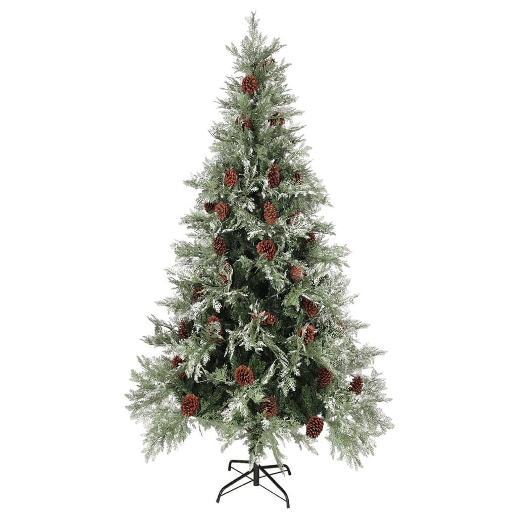 juletræ med grankogler 225 cm PVC & PE grøn og hvid