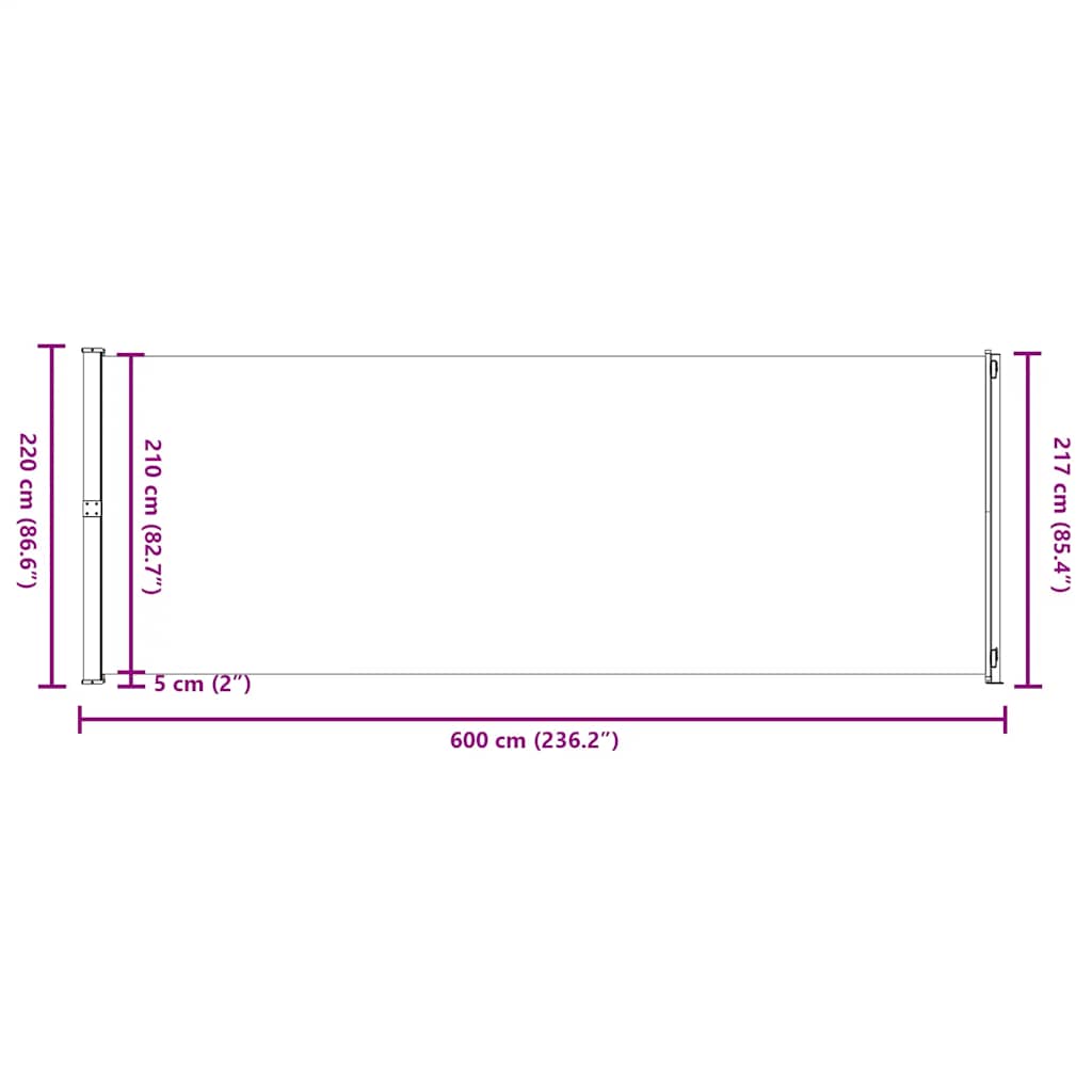 sammenrullelig sidemarkise til terrassen 220x600 cm cremefarvet