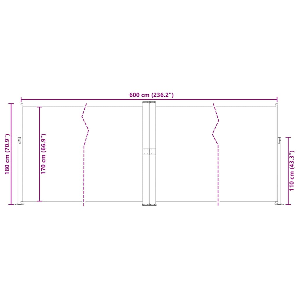 sammenrullelig sidemarkise 180x600 cm brun