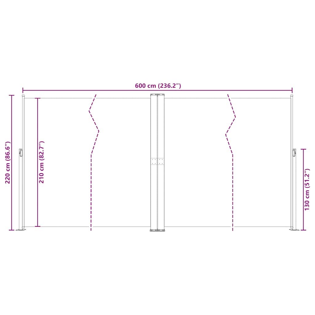 sammenrullelig sidemarkise 200x600 cm cremefarvet