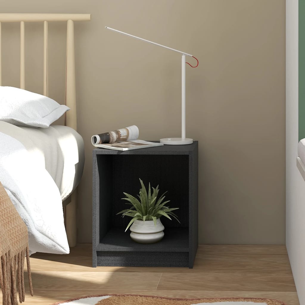 sengeborde 2 stk. 35,5x33,5x41,5 cm massivt fyrretræ sort grå