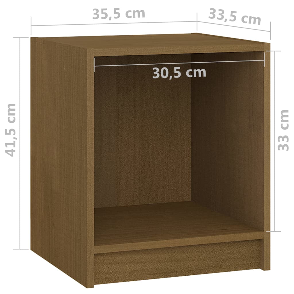 sengebord 35,5x33,5x41,5 cm massivt fyrretræ honningbrun