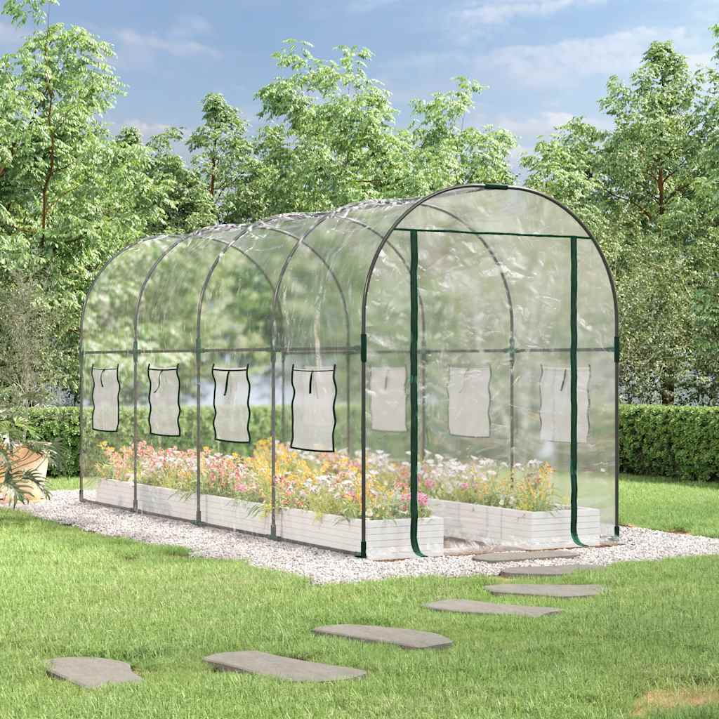 drivhus 160x400x190 cm PVC og pulverlakeret stål transparent