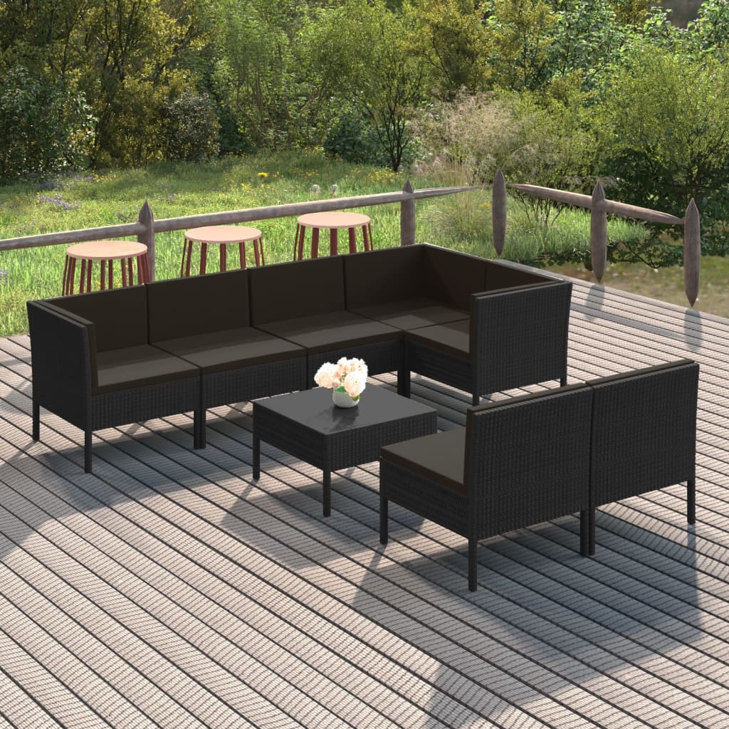 loungesæt til haven 8 dele med hynder polyrattan sort