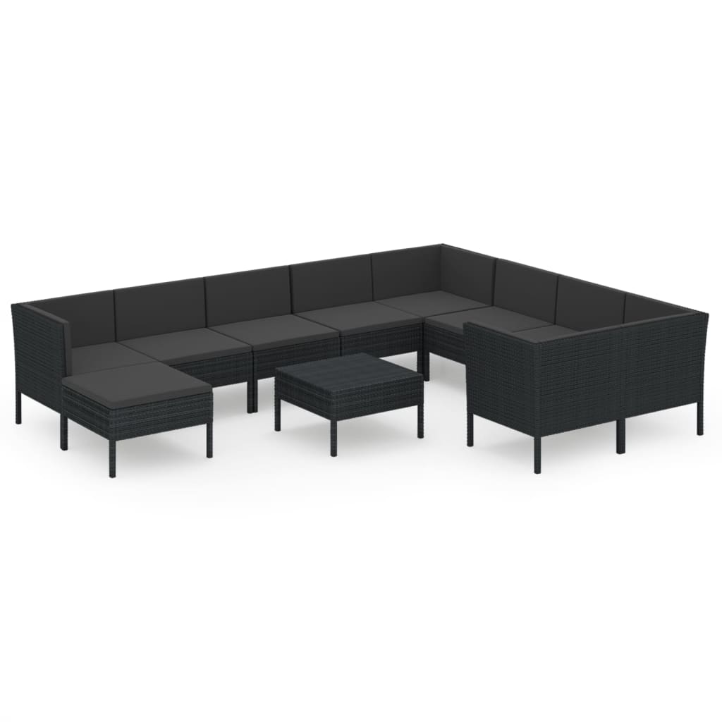 loungesæt til haven 11 dele med hynder polyrattan sort