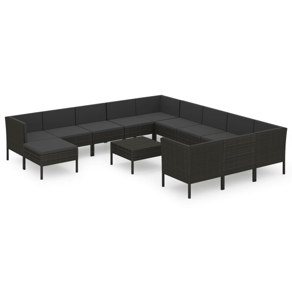 loungesæt til haven 13 dele med hynder polyrattan sort