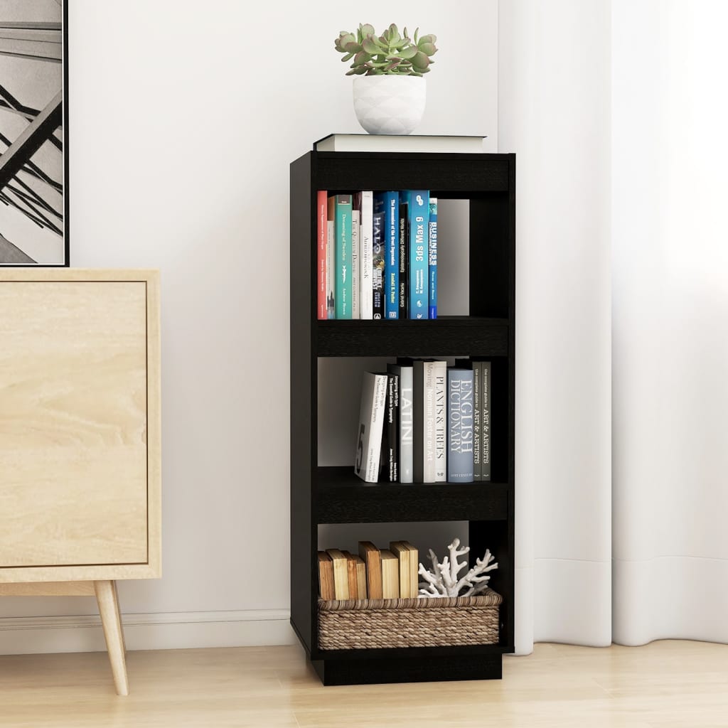 bogreol/rumdeler 40x35x103 cm massivt fyrretræ sort billede