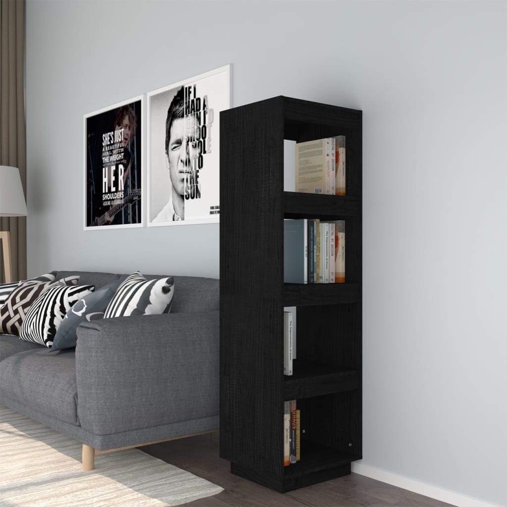 bogreol/rumdeler 40x35x135 cm massivt fyrretræ sort billede