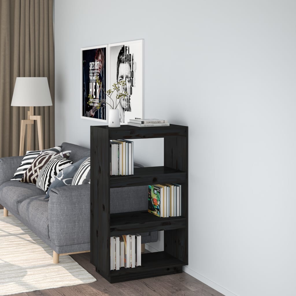 bogreol/rumdeler 60x35x103 cm massivt fyrretræ sort billede