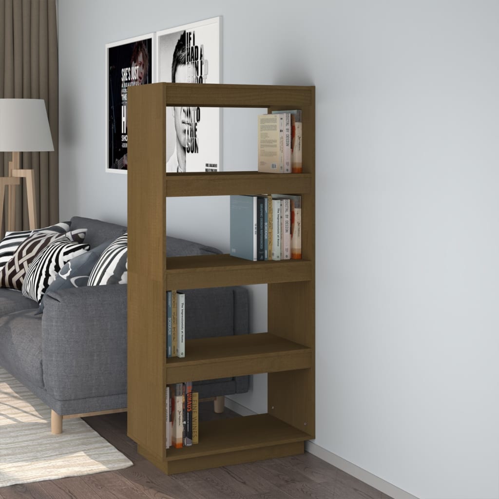 bogreol/rumdeler 60x35x135 cm massivt fyrretræ gyldenbrun billede